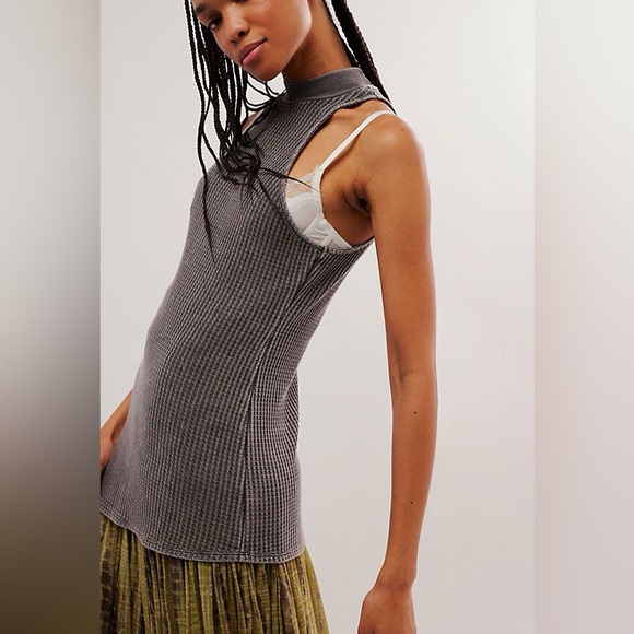 NWT Free People Road Trip Waffle Knit Long Tank Grey XS or S - Picture 2 of 11
